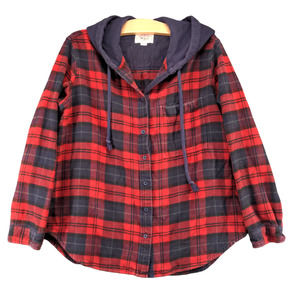 American Eagle Men's Flannel Hoodie Shirt Multi Plaid Small Long Sleeve Cotton